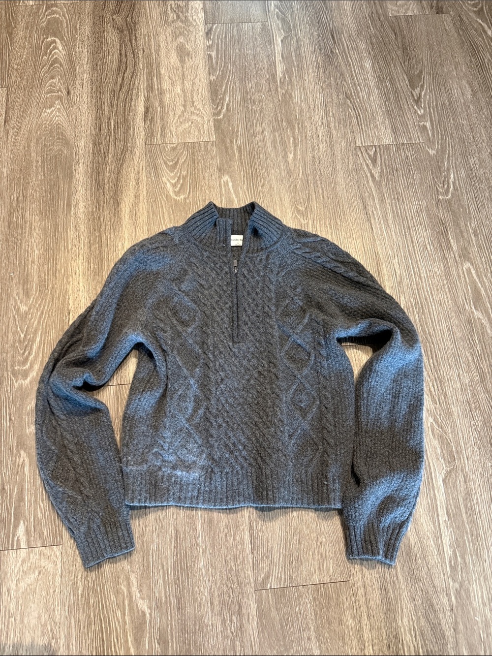 Aritzia Charcoal Cable-Knit Half-Zip Turtleneck Sweater